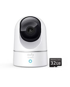 eufy Security Solo IndoorCam P24, 2K Security Indoor Camera Pan & Tilt, Plug-in Security Indoor Camera with a 32GB microSD Card, Human & Pet AI, Voice Assistant Compatibility, Homebase not Compatible