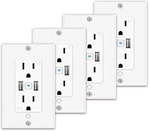 Smart USB Outlet in-Wall – Smart Electrical Outlet That Work with Alexa, Google Home, 15 Amp, No Hub Required, ETL & FCC Certified, 2.4G WiFi Only (4 Pack)