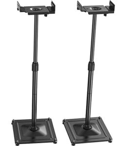 PERLESMITH Universal Speaker Stands Height Adjustable Extend 18” to 43” Holds Satellite Speakers & Bookshelf Speakers up to 11lbs-1 Pair PSSS2 Black
