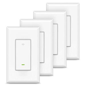 GHome Smart Switch,Smart Wi-Fi Light Switch Works with Alexa and Google Assistant 2.4Ghz, Single-Pole,Neutral Wire Required,UL Certified,Voice Control,Timer, No Hub Required (4 Pack)