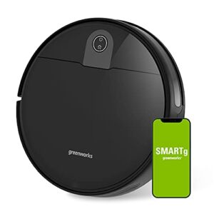 Greenworks Robotic Vacuum GRV-1010 Self-Charging, Wi-Fi Connectivity, 2200Pa Extreme Suction Power, Perfect for Pet Hair, Hard Floors, Carpets, Works with Alexa