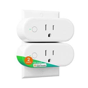 HomeKit Smart Plug, 15A Mini Plug Works with HomeKit and Homepod, Smart Home Wi-Fi Outlet Socket Remote Control with Schedule Timer Function, Only for 2.4GHz Network, No Hub Required (2 Pack), White