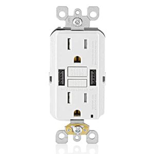 Leviton GUSB1-W 15A SmartlockPro GFCI Combination 24W(4.8A) Type A USB In-Wall Charger Outlet , White