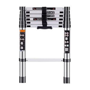 OMOONS Telesladders, Telesladder Thickened Aluminum Loft Ladder Easy to Carry Multifunction Foldable Straight Ladder for Outdoor Indoor Roof Work/16Ft/5.0M