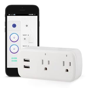 YIFAN Smart Plug 16A, WiFi Bluetooth Smart Outlet, Remote Control Outlet with Timer Function, Compatible with Alexa and Google Assistant, Dual Plugs and 2 USB Ports