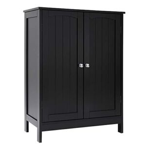 IWELL Black Bathroom Cabinet with 2 Doors, 3 Heights Available, Free Standing Floor Storage Cabinet for Bathroom, Living Room, Kitchen, Black