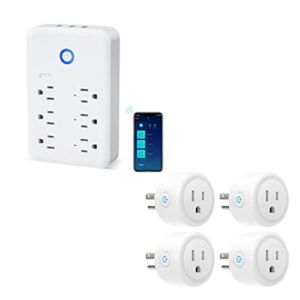 Smart Plug Outlet Extender, WiFi Surge Protector Power Strip +Mini Smart Plug, WiFi Plugs Compatible with Alexa and Google Home