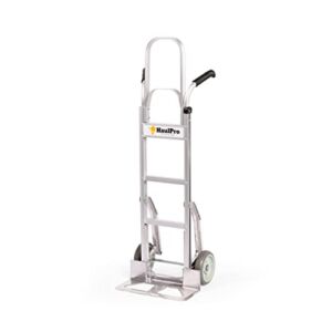 HaulPro Heavy Duty Hand Truck – Aluminum Dolly Cart for Moving – 500 Pound Capacity – 8″ Rubber Wheels – 54″ H x 18.5″ W with 17.5 x 9 Nose Plate
