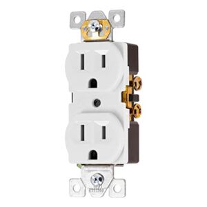 UltraPro GE Duplex Heavy-Duty Receptacle, White, Wall Outlet, Reinforced Yoke, Self-grounding Clip, 3 Prong, Supports 15A, UL Listed, 42157
