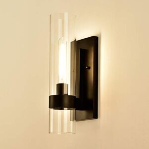 1-Light Vanity Wall Light Bathroom Black Arm Sconce with Cylinder Clear Glass for Bathroom Powder Room Hallway Bedroom Corridor Kitchen