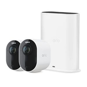 Arlo Ultra 2 Spotlight Camera – 2 Camera Security System – Wireless, 4K Video & HDR, Color Night Vision, 2 Way Audio, Wire-Free, 180º View, White – VMS5240-200NAS