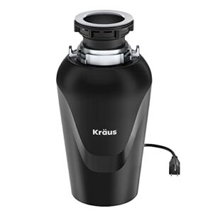 Kraus KWD100-75MBL WasteGuard Continuous Feed Garbage Disposal with 3/4 Horsepower Ultra-Quiet Motor for Kitchen Sinks with Power Cord and Flange Included, 15.25 inch, Black
