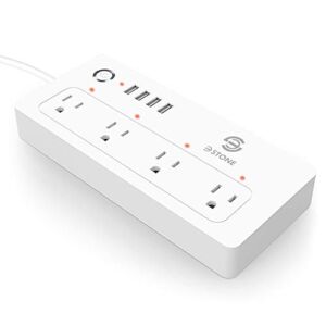 3 Stone WiFi Smart Power Strip Extension Lead Surge Protector 5 ft with 4 Separate Controlled AC Outlets and 4 USB Port, Energy Saving Remote Control Timing Schedule, White