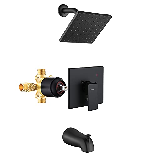 Esnbia Shower Tub Kit, Tub and Shower Faucet Set（Valve Included) with 6-Inch Rain Shower Head and Tub Spout, Single-Handle Tub and Shower Trim Kit, Matte Black | The Storepaperoomates Retail Market - Fast Affordable Shopping