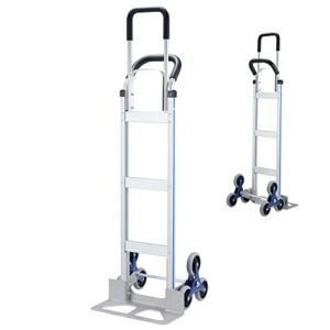 Haddockway 2 in 1 Aluminum Hand Truck Heavy Duty Stair Climber Dolly 650 Lbs Capacity Hand Truck Cart with 18″x7.5″ Diecast Nose Plate and 6 Wheels