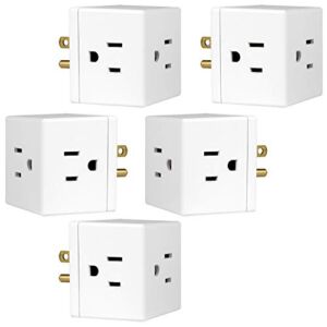 GE 3-Outlet Extender Wall Tap Cube, 5 Pack, Adapter Spaced Outlets, Easy Access Design, Grounded, 3-Prong, Perfect for Home or Travel, UL Listed, White, 41870