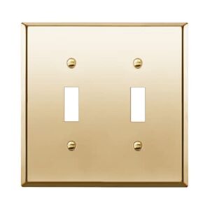 ENERLITES Toggle Light Switch Metal Wall Plate, Stainless Steel 201, Corrosion Resistant, Size 2-Gang 4.50″ x 4.57″, 7712-PB, 302 Polished Brass, Gold