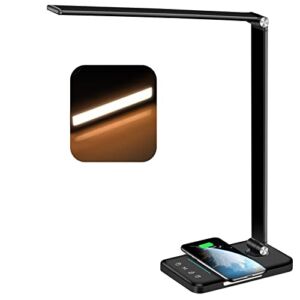 AFROG Multifunctional LED Desk Lamp with 10W Fast Wireless Charger, USB Charging Port, 5 Lighting Modes,7 Brightness Levels, Sensitive Control, 30/60 min Auto Timer, Eye-Caring Office Lamp，5000K, 8W