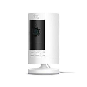 Ring Stick Up Cam Plug-In HD security camera with two-way talk, Works with Alexa – White