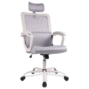 Smugdesk Ergonomic Mesh High Back Chair with Lumbar Support, Adjustable Headrest, Armrests, and Wheels, for Office Desk, Gaming Setup, and More, Gray