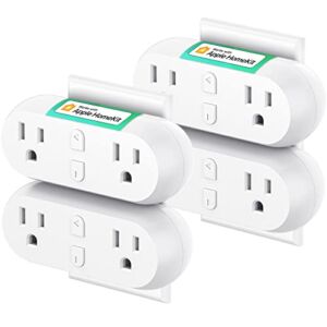 Smart Plug, Dual Smart Plug 15A WiFi Outlet 2-in-1 Compatible with Apple HomeKit, Siri, Alexa, Echo, Google Assistant, SmartThings, Voice & App Remote Control, Timer, No Hub Required, 4 Pack