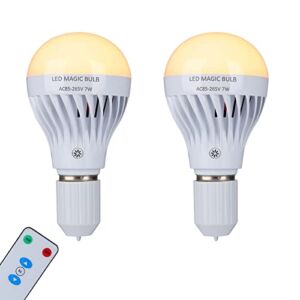 Rechargeable Light Bulbs, Bsod LED Magic Bulb with Remote Controller Warm White Emergency Lamp Without Electricity Battery Operated Light Bulb E26 for Home Indoor Lighting (Warm White 2 Pack)
