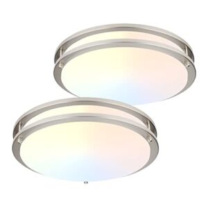 DAKASON 2Pack LED Flush Mount Ceiling Light Fixture 13” 20W, On/Off Switch to Select 3000K/4000K/5000K, Dimmable Ceiling Lamp for Kitchen, Hallway, Stairwell, Brushed Nickel