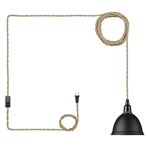 Emliviar Plug in Pendant Light – Industrial Hanging Lamp Light with Switch, Metal Shade with Twisted Hemp Rope, Black Finish, YCE240-M1L BK | The Storepaperoomates Retail Market - Fast Affordable Shopping