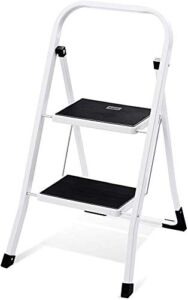 2-Step Ladder Stool with Handle Grip | Anti-Slip Rubber Feet | Wide Pedal | Lightweight & Sturdy Metal Step Stool for Home and Garage – 300 lbs. Capacity (Steel)