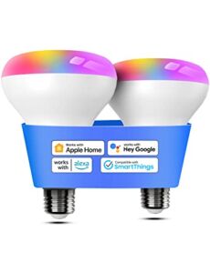 Smart Light Bulb, Meross BR30 Flood WiFi LED Bulbs Compatible with Apple HomeKit, Alexa, Google Assistant & SmartThings, Dimmable E26 Multicolor 2700K-6500K RGBCW, 1300 Lumens 100W Equivalent, 2 Pack