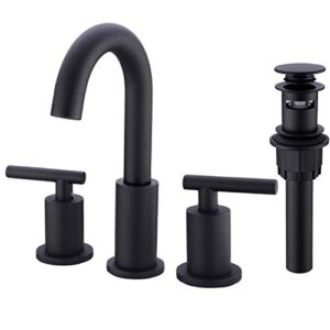 TRUSTMI 2-Handle 8 inch Widespread Bathroom Sink Faucet with Pop Up Drain and cUPC Faucet Supply Hoses, Matte Black Basin Faucet Mixer Taps