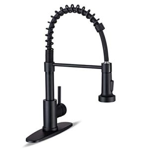 Kitchen Faucet, Kitchen Faucets with Pull Down Sprayer WEWE Sus304 Stainless Steel Matte Black Industrial Single Handle One Hole Or 3 Hole Faucet for Farmhouse Camper Laundry Utility Rv Wet Bar Sinks