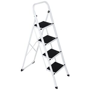 JungleA 4 Step Ladder Folding Step Stool w/ Wide Anti-Slip Pedal, Lightweight 330 lbs Load Capacity Step Ladder, Portable Step Stool for Household