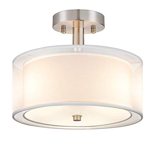 3-Light Semi Flush Mount Ceiling Light Fixture, Drum Light with Double Fabric Shade, Modern Close to Ceiling Lamps for Living Room, Bedroom, Dining Room, Kitchen, Hallway, Entry, Foyer | The Storepaperoomates Retail Market - Fast Affordable Shopping