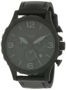 Fossil Men’s Nate Quartz Stainless Steel and Leather Chronograph Watch, Color: Black (Model: JR1354)