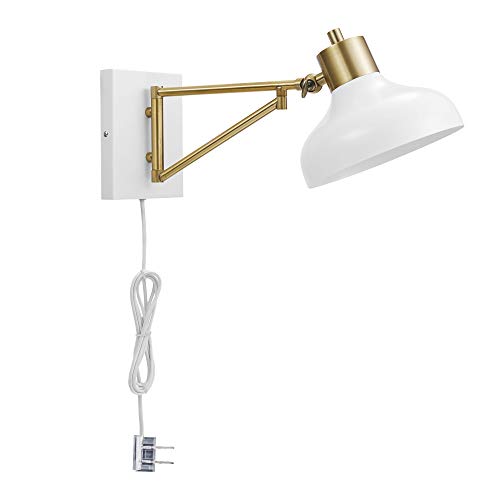 Globe Electric 51344 1-Light Plug-in or Hardwire Swing Arm Wall Sconce, White, Brass Accents, White Cloth Cord, Wall Lighting, Wall Lights for Bedroom, Kitchen Sconces Wall Lighting, Home Décor | The Storepaperoomates Retail Market - Fast Affordable Shopping