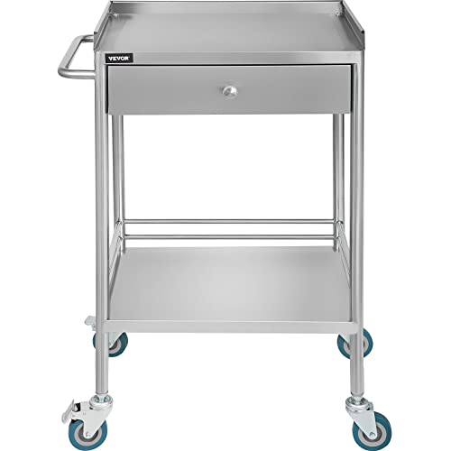 VEVOR Shelf Stainless Steel Utility Cart Catering Cart with Wheels Medical Dental Lab Cart Rolling Cart Commercial Wheel Dolly Restaurant Dinging Utility Services (2 Shelves/ 1 Drawer) | The Storepaperoomates Retail Market - Fast Affordable Shopping