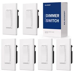 ELEGRP Digital Dimmer Light Switch for 300W Dimmable LED/CFL Lights and 600W Incandescent/Halogen, Single Pole/3-Way LED Slide Dimmer Light Switch, Wall Plate Included, UL Listed, 6 Pack, Matte White