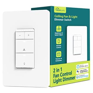 Smart Ceiling Fan Control and Dimmer Light Switch, Neutral Wire Needed, Treatlife 2.4Ghz Single Pole Wi-Fi Fan and Light Switch Combo, Works with Alexa, Google Home and SmartThings, Remote Control
