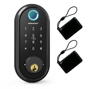 Smart Door Lock, SMONET Keyless Entry Deadbolt Door Lock for Front Door, Electronic Bluetooth Fingerprint Keypad Touchscreen TTLock for Airbnb Apartment
