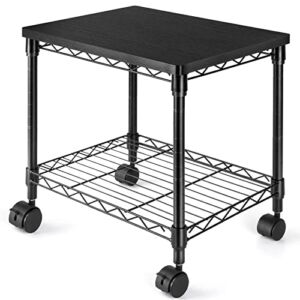 HUANUO Under Desk Printer Stand, 2 Tier Printer Cart for Storage, Mobile Printer Table with Swivel Wheels, Holds up to 100lbs, Perfect Desk Organizer Shelf for Home & Office, HNPS02