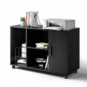 DEVAISE Large Storage File Cabinet, Wood Filing Cabinet with Adjustable Shelves, Rolling Printer Stand on Lockable Wheels for Home Office, Black