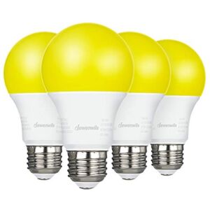 DEWENWILS 4 Pack LED Light Bulbs Outdoor, A19 Yellow Light Bulb, 9W(60W Equivalent), 600LM, 2400K Amber Glow, Non-Dimmable, E26 Medium Screw Base, UL Listed