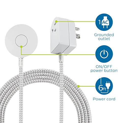 Philips Grounded Plug with Braided Cord, 6 Ft Long Power Cable, ON/Off Switch, for Tabletop or Wall Mount, Perfect for Lamps/Seasonal Lights, 3 Prong, Slip Resistant Base, SPS1611WA/37, White | The Storepaperoomates Retail Market - Fast Affordable Shopping