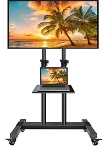 Mobile TV Stand with Wheels for 32 to 75 Inch Flat/Curved Panel Screen TVs Tilting TV Cart Height Adjustable Max VESA 600x400mm Extra Tall Rolling Floor Stand w/Shelf Supports TV up to 99lbs PGTVMC03