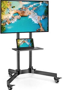 Mobile TV Cart for 32-83 Inch TVs Rolling TV Stand with Height Adjustable Tray Max VESA 600x400mm Holds up to 132lbs LED/LCD/OLED Flat/Curved TVs Portable Monitor Stand with Lockable Wheels- PGTVMC01