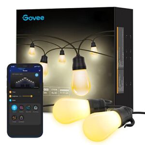 Govee Smart Outdoor String Lights, 48ft WiFi Alexa String Lights with App Control, IP65 Waterproof Outdoor Lights with 15 Dimmable Warm White LED Bulbs for Balcony, Backyard, Party