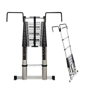 NEOCHY Lightweight Foldable Portable Telescoping Ladder with 30cm Hooks 17ft/20ft/23ft/26ft Tall Engineering Ladders for Garden Roof Building Use Aluminium (Size : 5.4m/17ft)