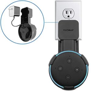 Macally Outlet Echo Dot Wall Mount Holder for Amazon Alexa 3rd Gen Speaker – Compact Bracket Stand Saves Home & Kitchen Counter Space – Plug In Hanger Accessories without Messy Wires or Screws – Black