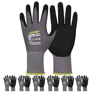 LOCCEF Work Gloves MicroFoam Nitrile Coated-6 Pairs,Seamless Knit Nylon Gloves,Gray Work gloves (9/L, Gary-6 Pairs)
